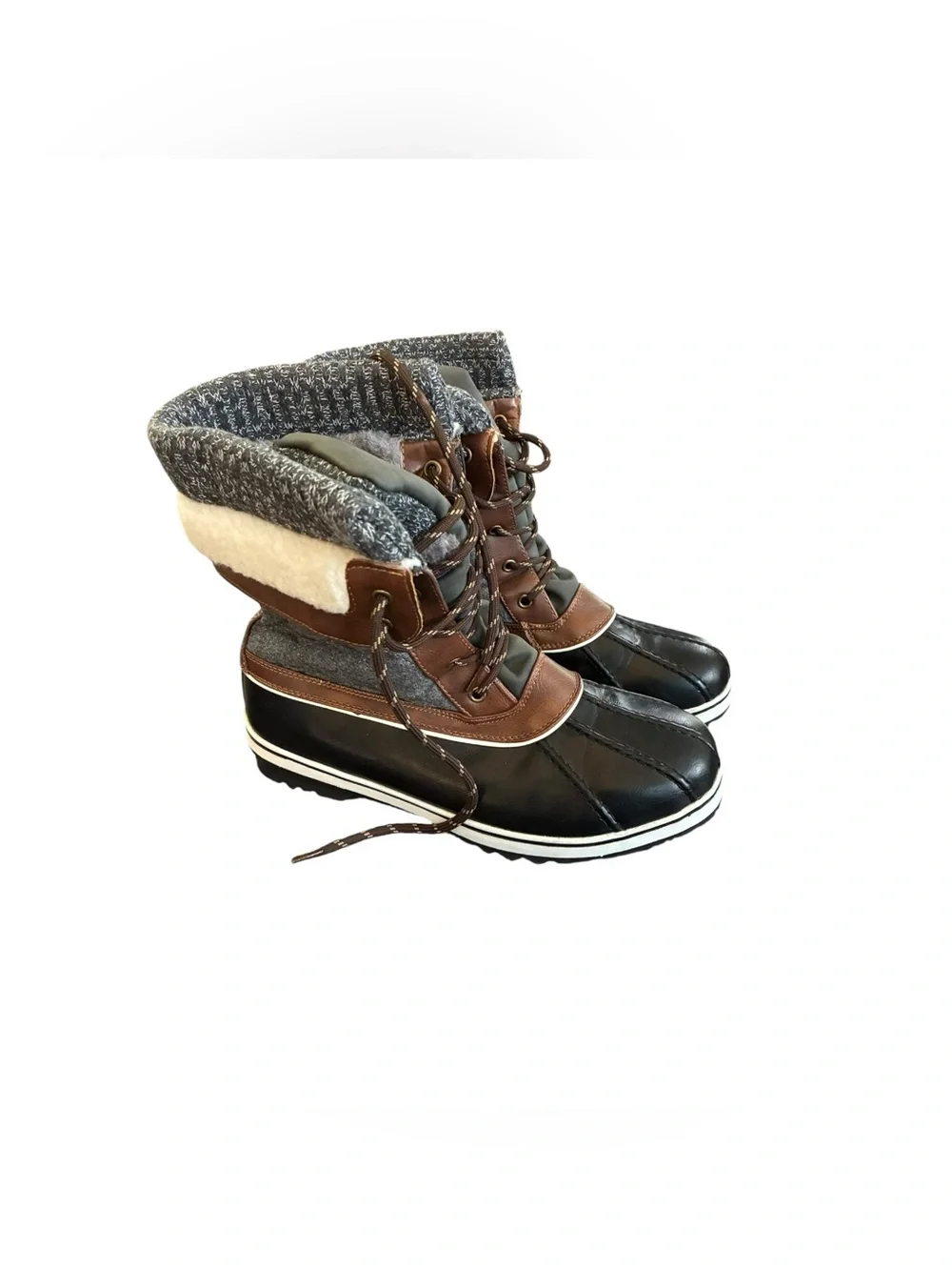 Dream Pairs Duck Boots Faux Fur Lace Up Winter Black Gray 10